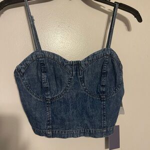 Denim crop spaghetti tank top
